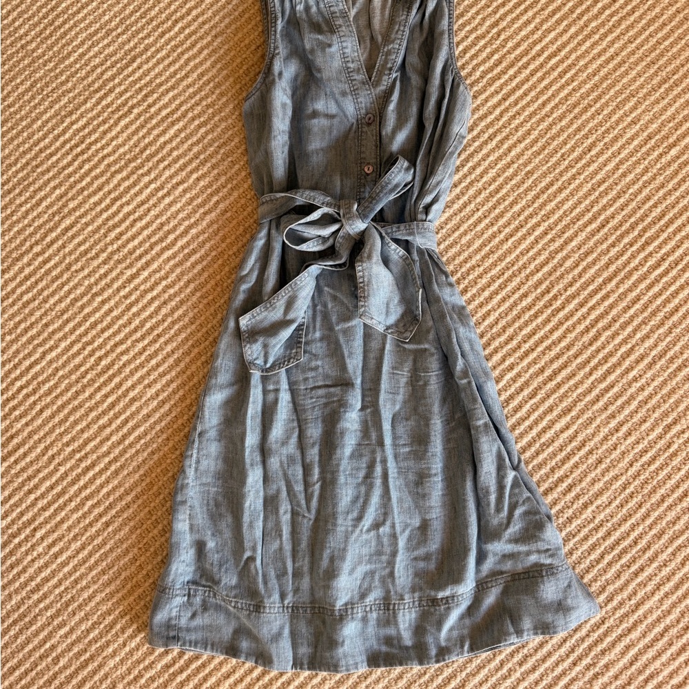 Trina Turk Light Blue Chambray Button-Front Dress with Tie
